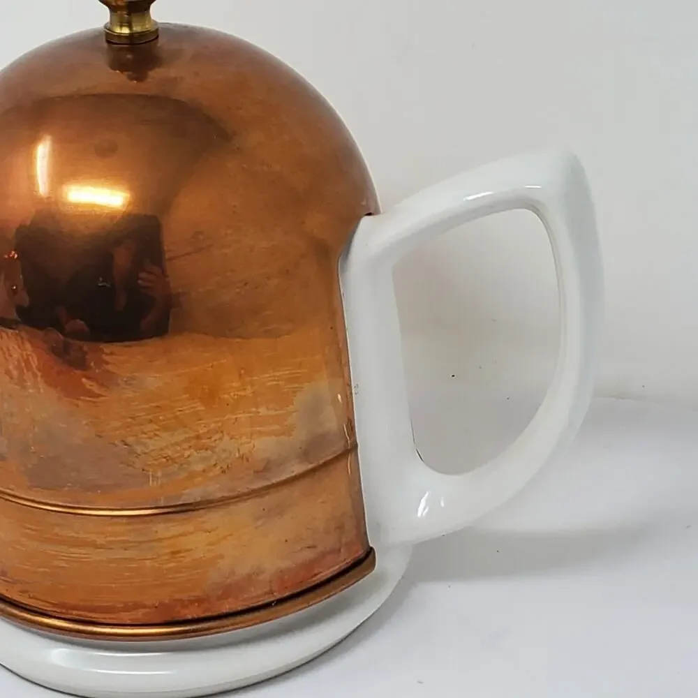 Mid Century Modern Copper insulated white porcelain tea pot 3.5 Cup
